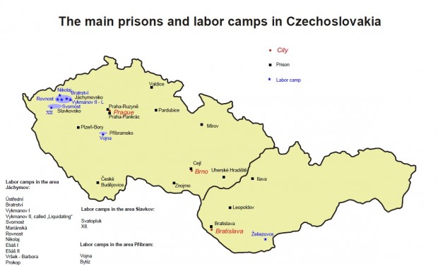 Mapa československých věznic a táborů